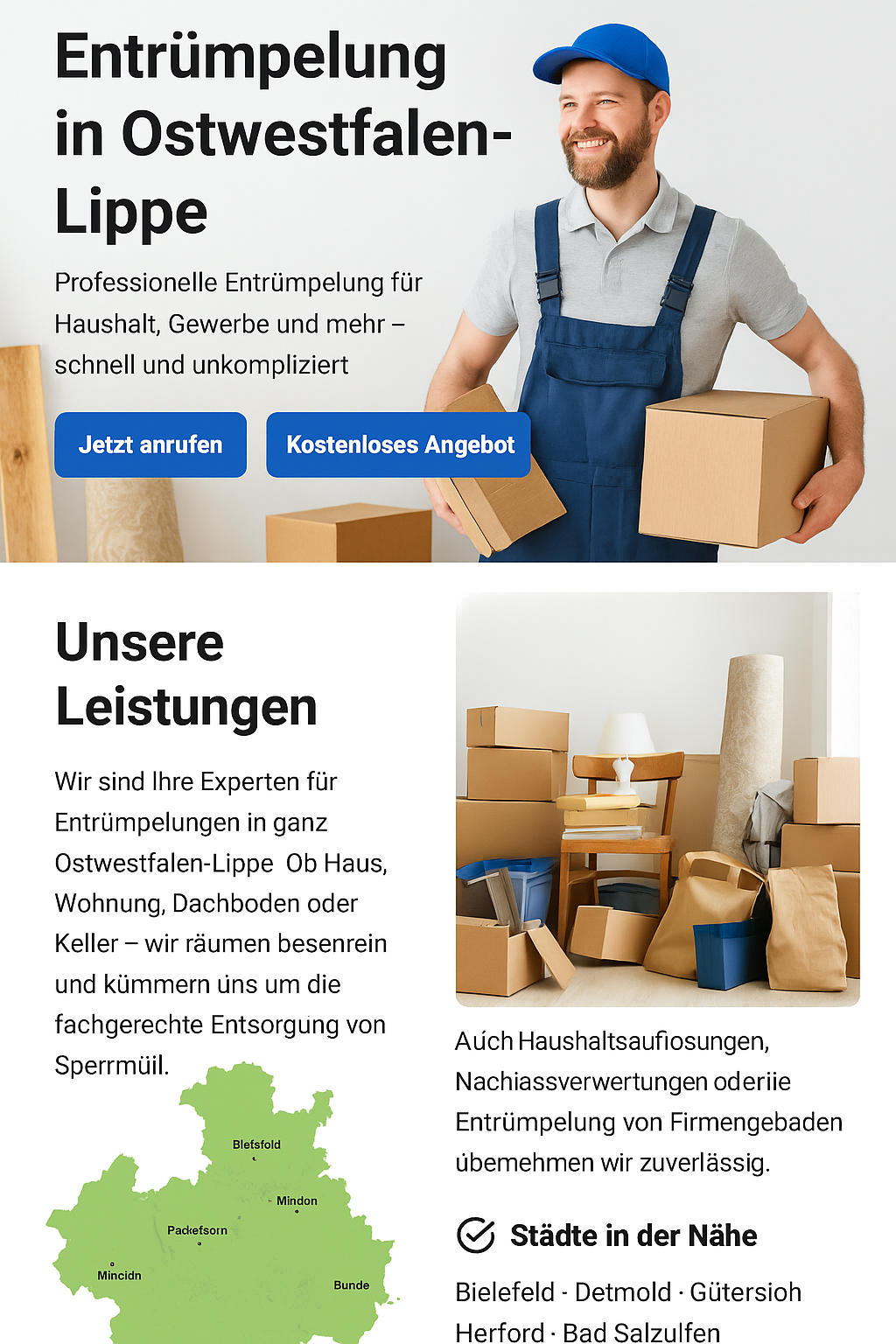 Beispielbild Kartons und Möbel bei einer Entrümpelung